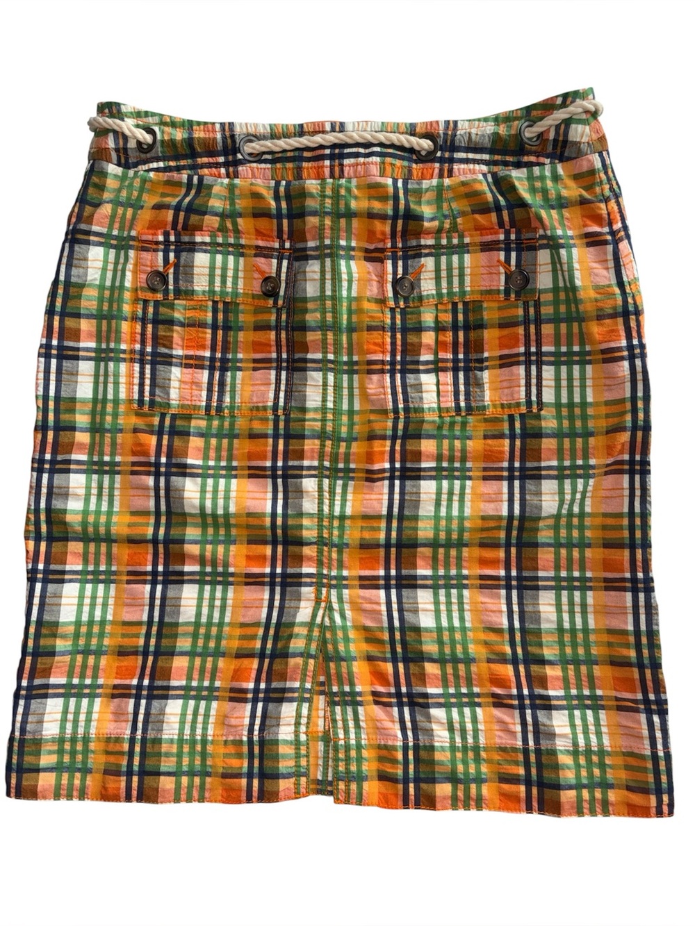 Liz Claiborne Retro Preppy Madras Plaid Knee-length Skirt Orange Green size 10 - Picture 2 of 10